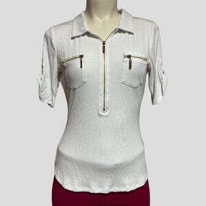 Guess White Ribbed Stretch Short Sleeve Top
